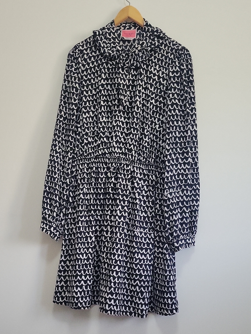 kate spade Black & White Wave Print Tie-Neck Long Sleeve Dress